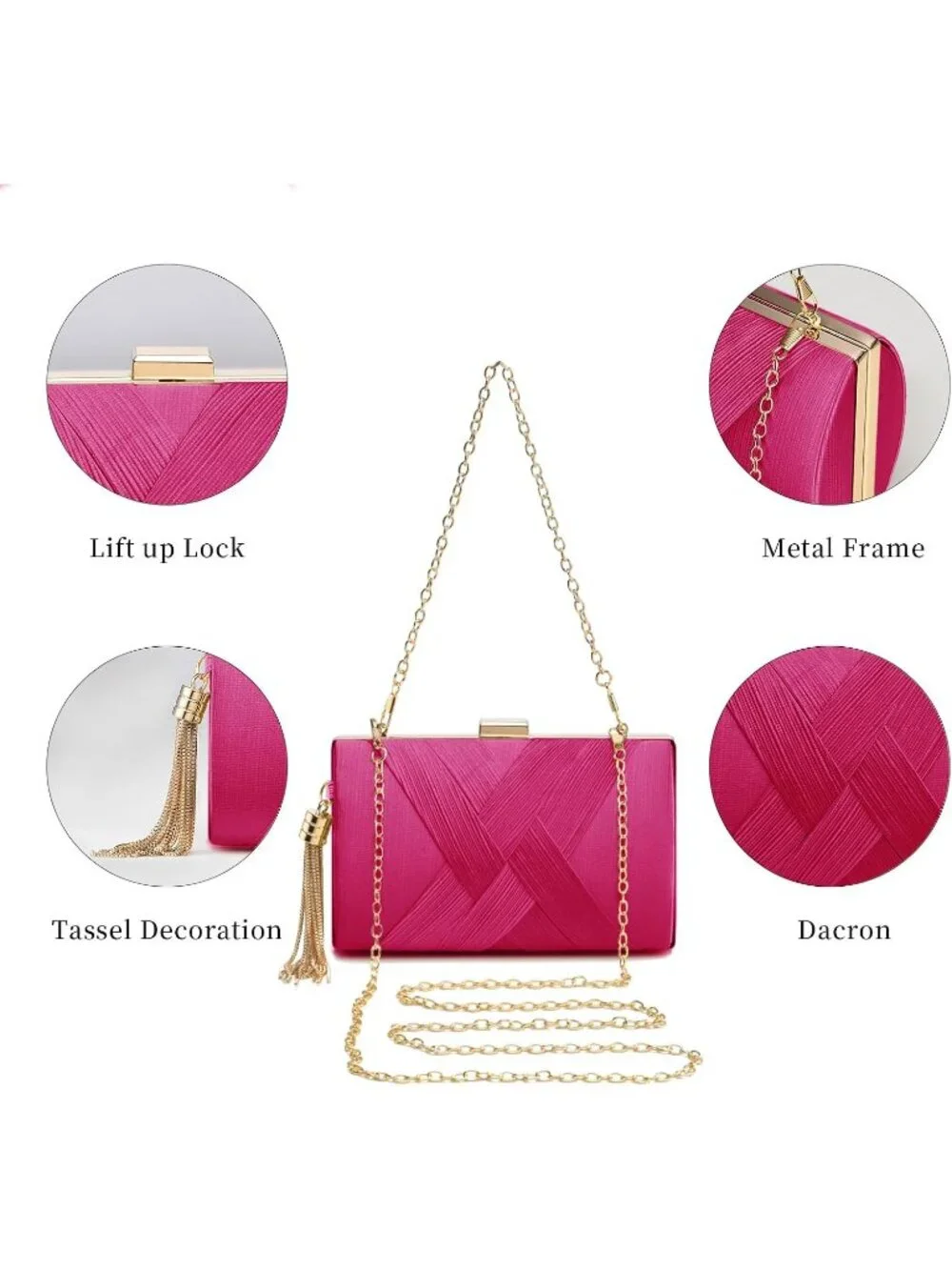 👜 Women's Pink Tassel Evening Clutch bag Crossbody Night out Clutch Purses